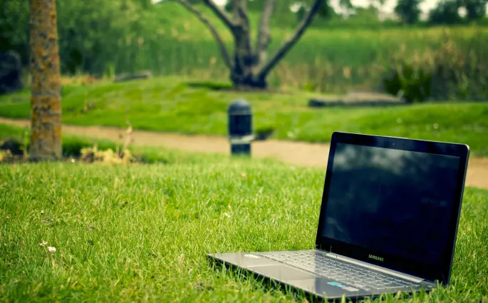 Laptop in grass